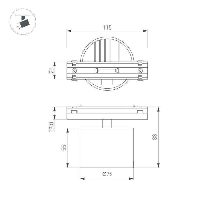 Трековый магнитный светильник Arlight MAG-VIBE-POINT-R75-10W Day4000 (BK, 24 deg, 48V) 044170