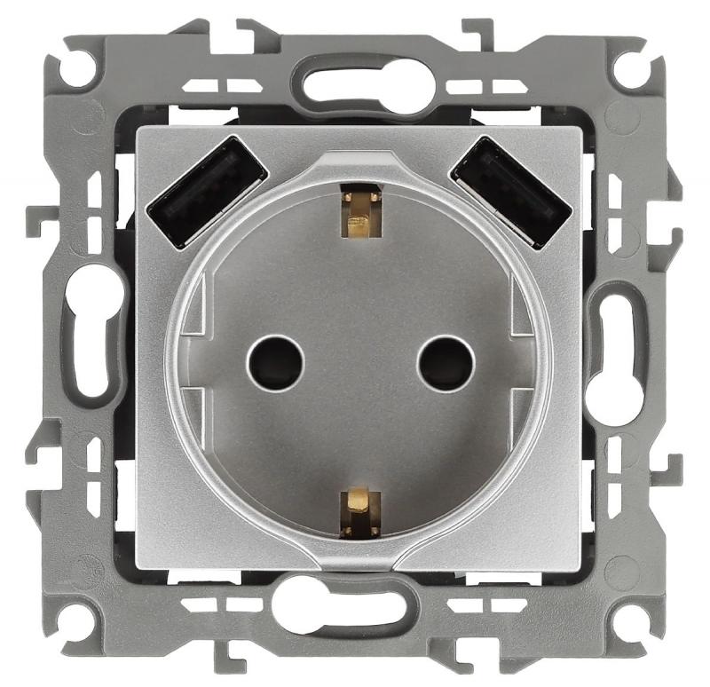 Розетка 2P+E со шторками и 2xUSB Эра 12-4109-03 Б0047842