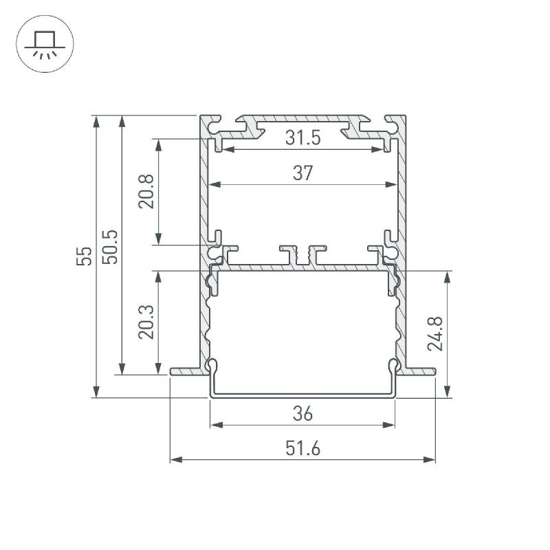 Алюминиевый профиль Arlight SL-LINIA52-3L-F-2000 ANOD 044682