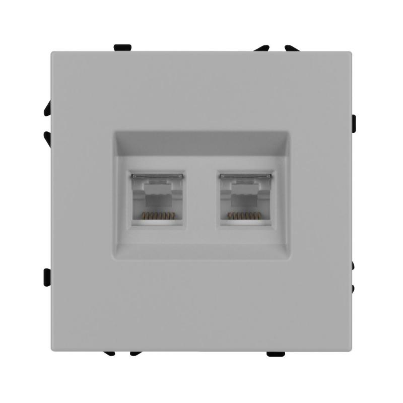 Механизм сдвоенной телефонной розетки Arlight SCT-NOBE-MTL2-SFPL-IS (RJ-11, 4C) (Никель) 061890