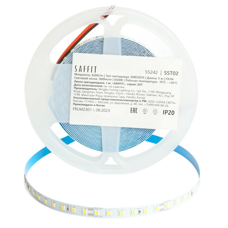 Светодиодная лента Saffit SST02 12В 9,6Вт/м 6500К 5м IP20 55242