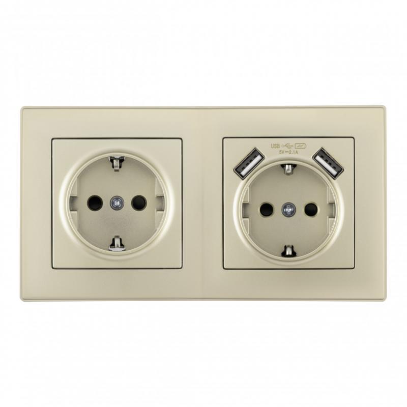 Розетка двойная (двухпостовая) с USB Arte Milano SET06-2-47-1-40-1 shampan