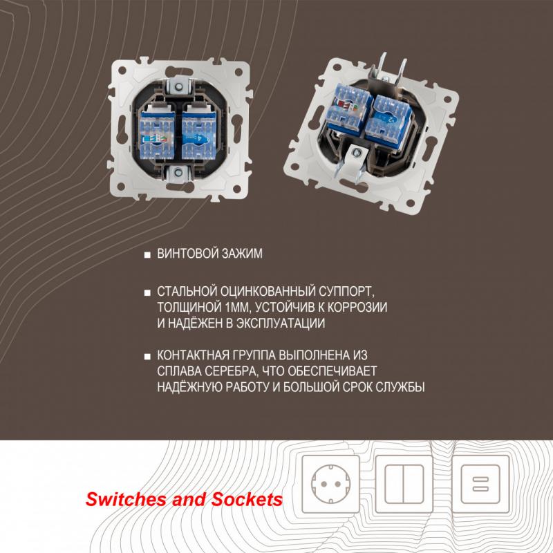 Розетка телефонная RJ11 + компьютерная RJ45 Arte Milano 203.44-1.shampan