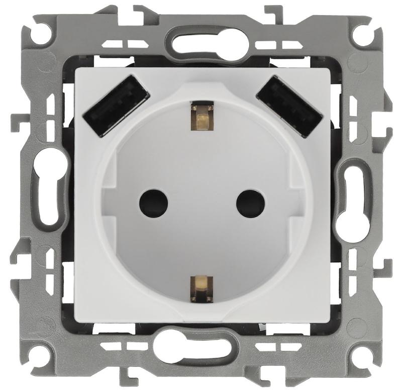 Розетка 2P+E со шторками и 2xUSB Эра 12-4109-01 Б0047840